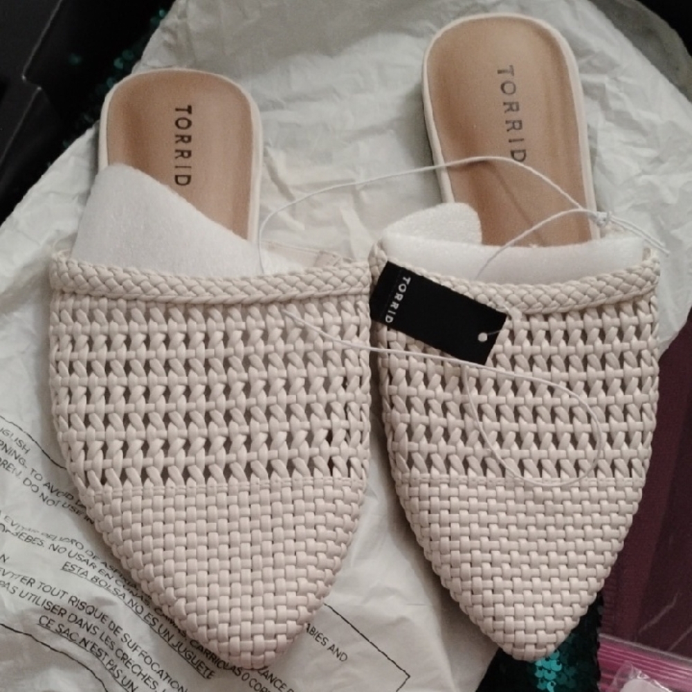 Torrid Braided Pointed Toe Slide Mules — Cream